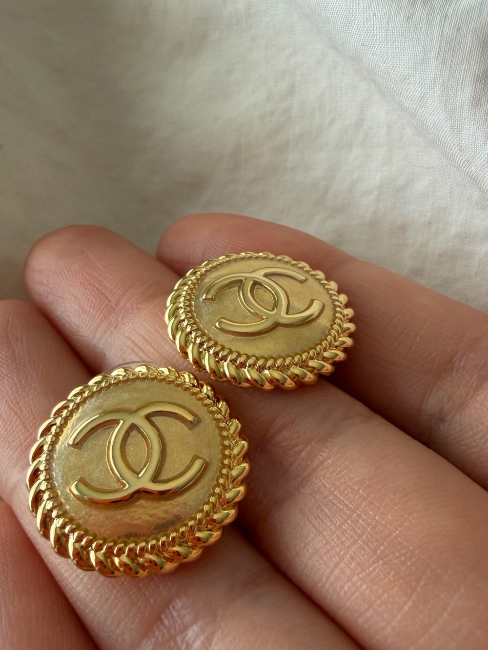 CHANEL Gold Interlocking CC Round Button Earrings - Picture 10 of 14